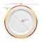 White with Burgundy and Gold Harmony Rim Plastic Dinnerware Value Set (120 Guests)